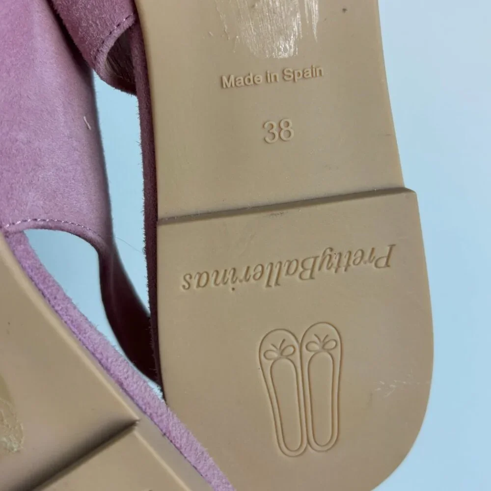 Pretty Ballerinas Suede‎ Slingback Flats 38 Pink Buckle Pointed Toe Spain